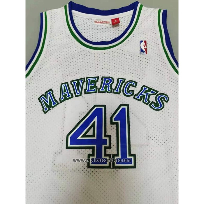 Camiseta Dallas Mavericks Dirk Nowitzki #41 Mitchell & Ness 1998-99 Blanco